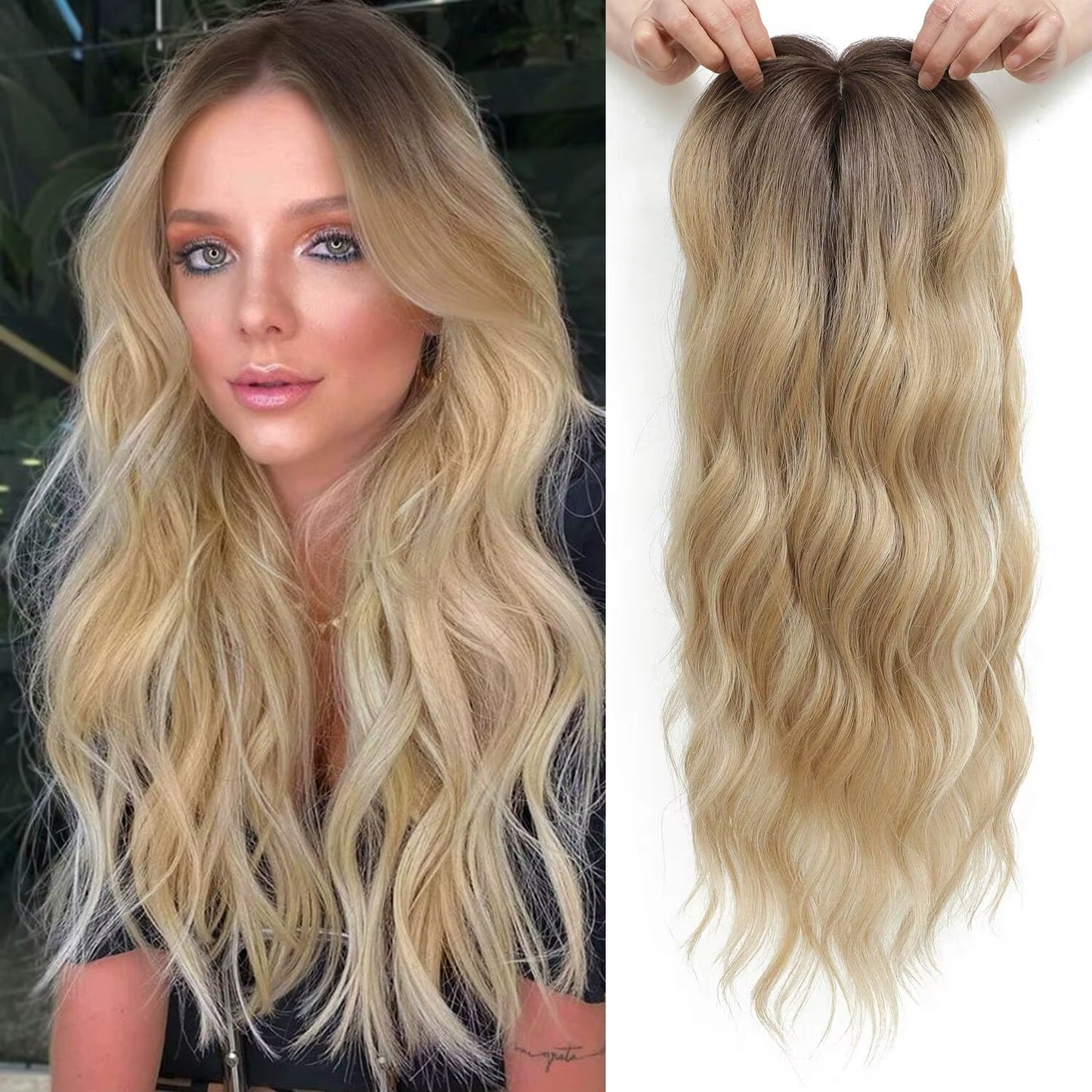 20Inch Hair Topper for Women with Thinning Hair Synthetic Wavy Toppers Hair Pieces Large Base Wiglets Ladies Clip in Hair