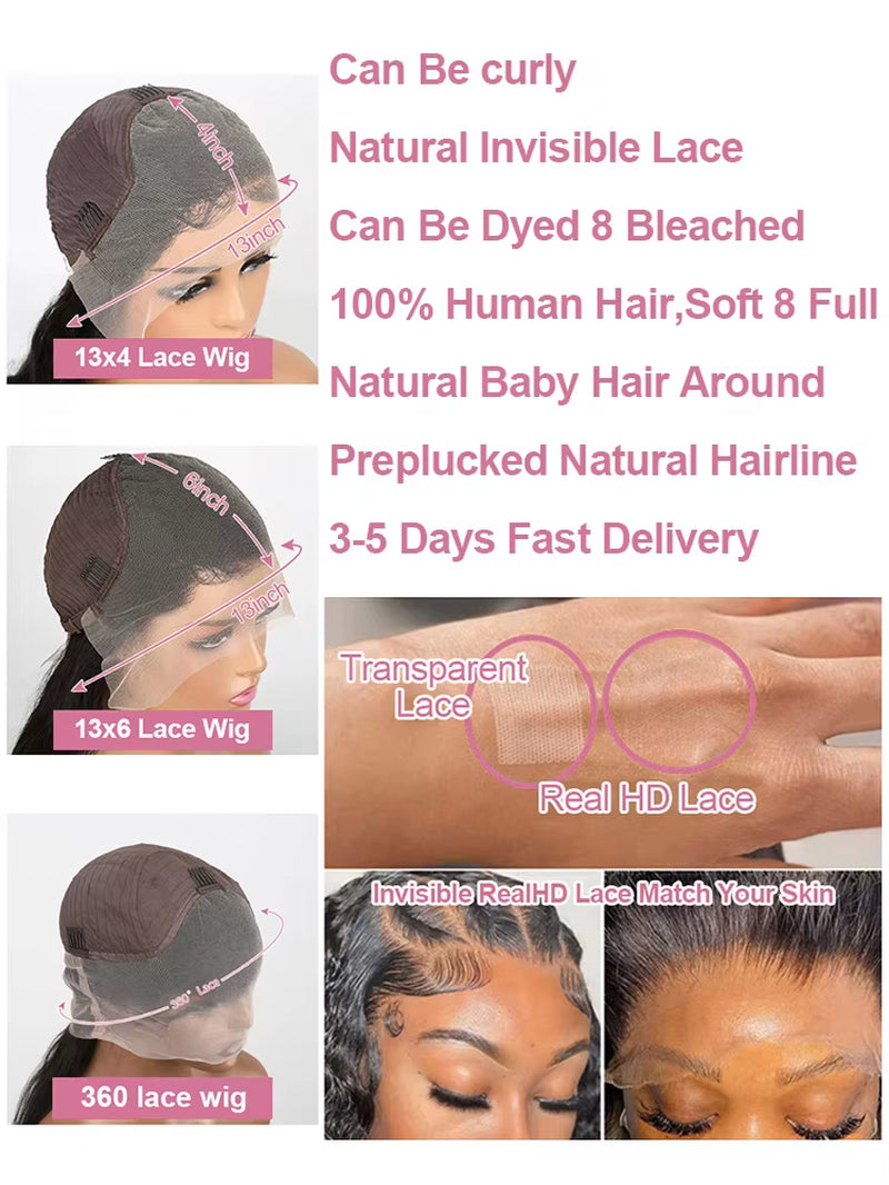 13X6 13X4 Hd Transparent Lace Front Human Hair Wig Brazilian Body Wave Lace Frontal Wig Preplucked 360 Lace Front Wigs for Women